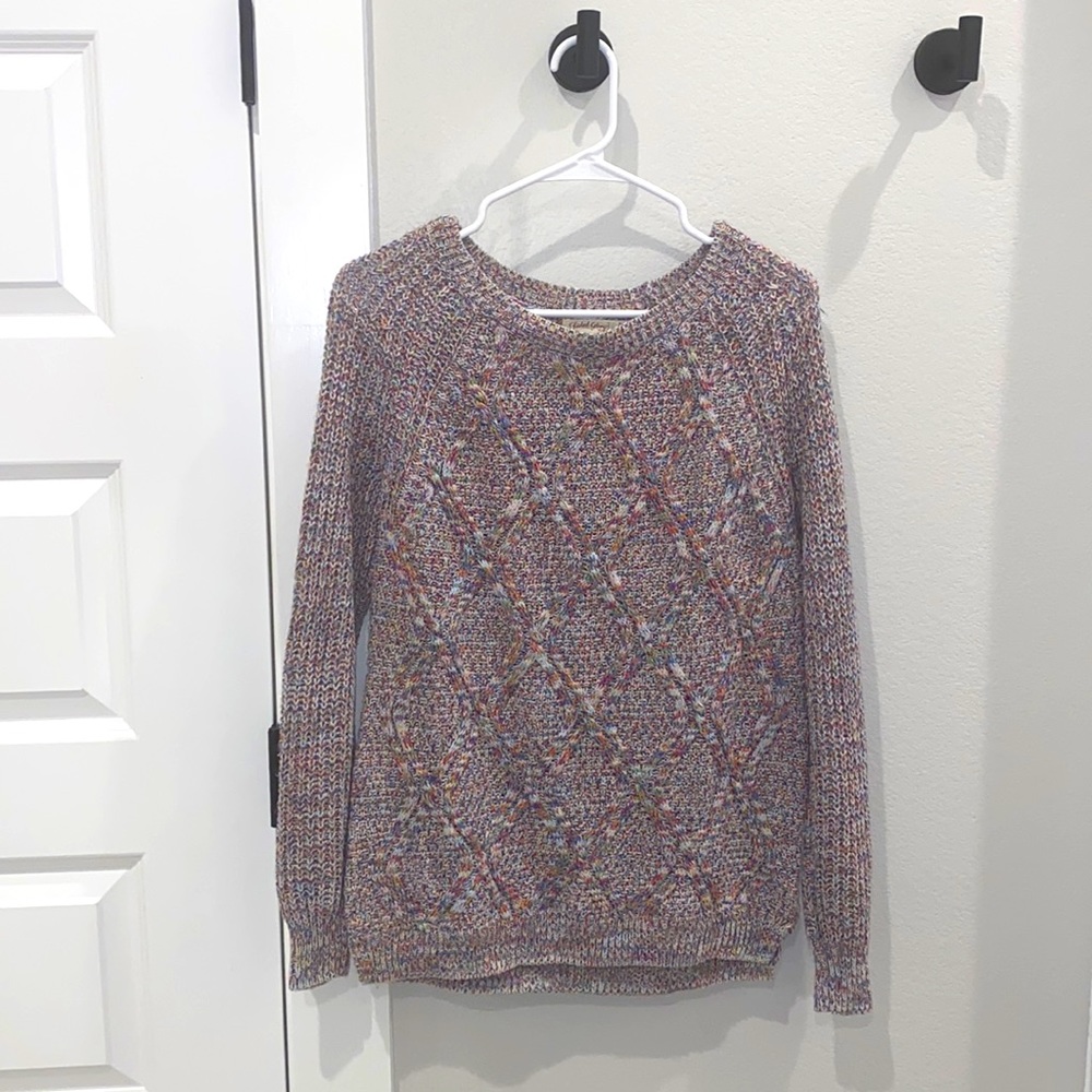 EUC Colorful Rainbow Cable Knit Multi-Color Sweater Size S Small 4-6 Faded Glory